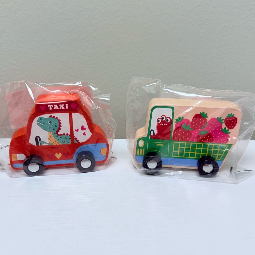Target Bullseye Playground Wooden Kids Cars Set of 2, Dinosaur & Monster Cars